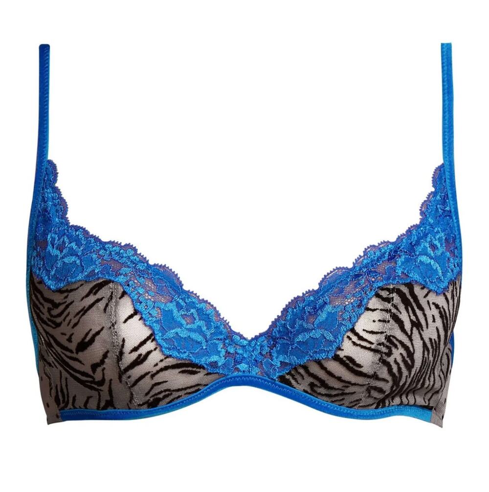 Andres Sarda Fraser Plunge Full Cup Bra Blue Lace Zebra Spanish Lingerie